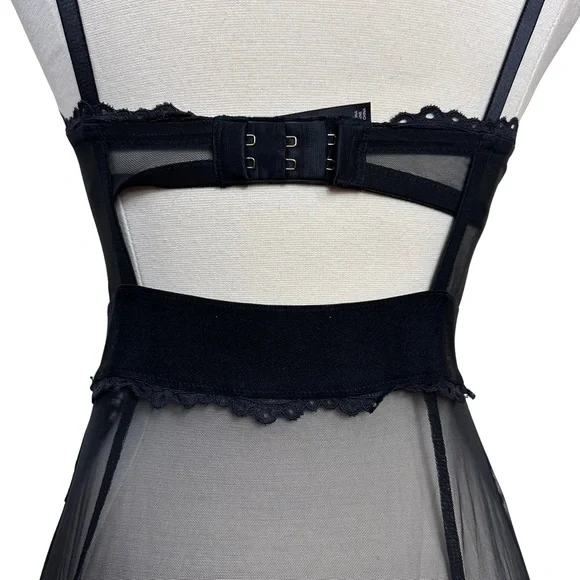 Victorias Secret 34D Black Lace Underwire Sexy Lingerie Teddy Garter Clip Dress - Picture 7 of 12